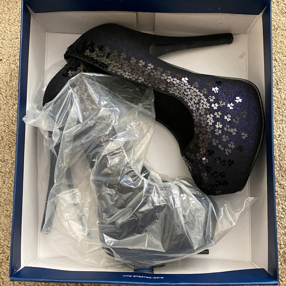 Brand New Navy Blue Sequin Fabulicious Platform Heels